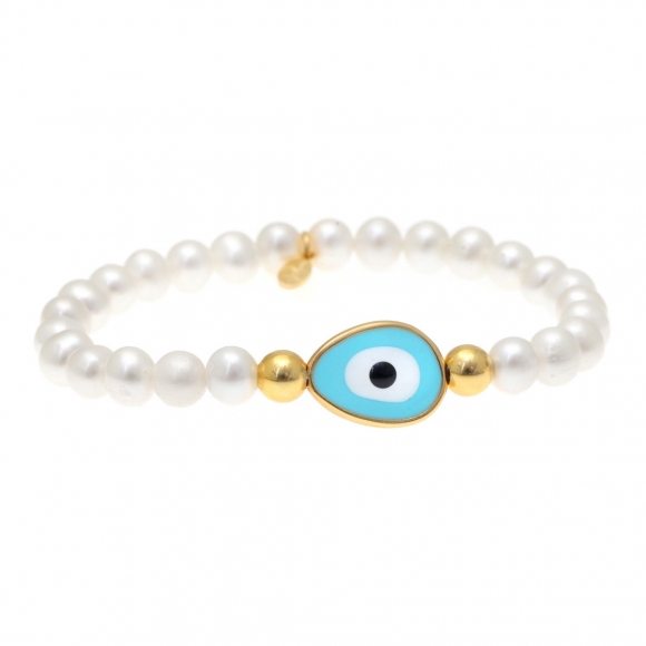 Bracelet silver 925 gold plated & with enamel evil eye - Wish Luck