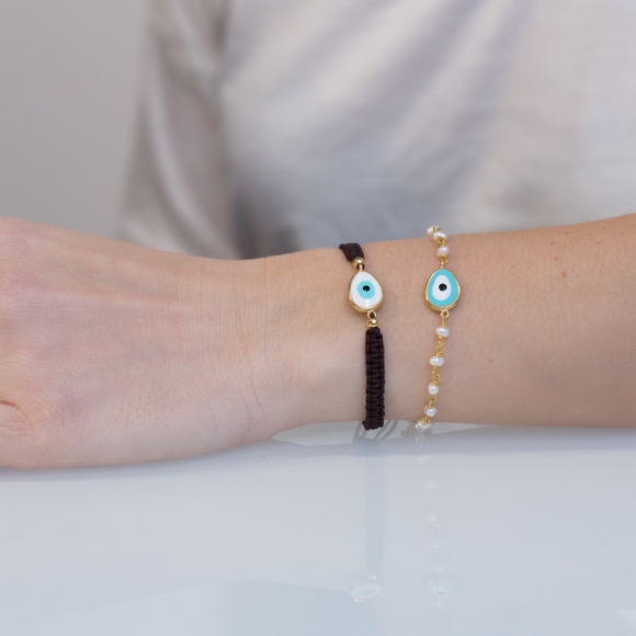 Bracelet silver 925 gold plated & with enamel evil eye - Wish Luck