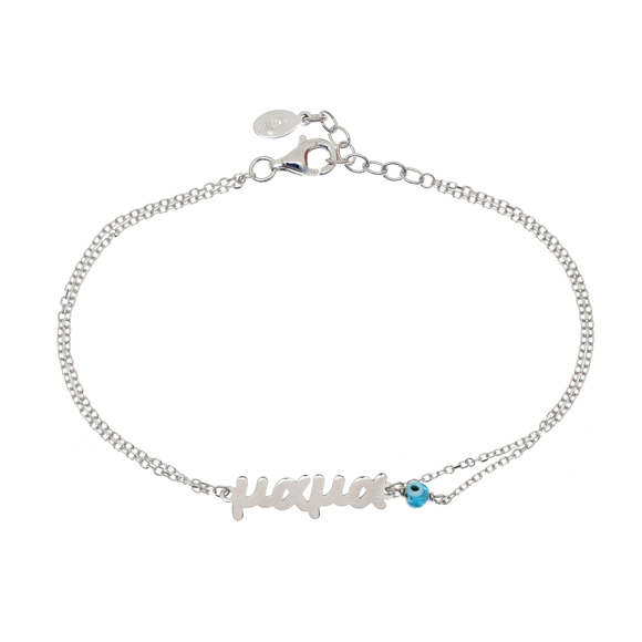Bracelet silver 925 rhodium plated & with evil eye - Wish Luck