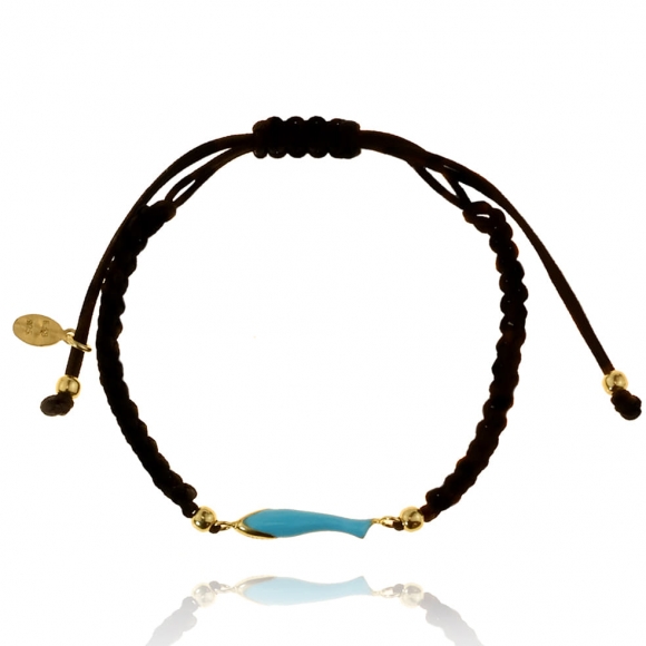 Bracelet silver 925 yellow gold plated with enamel and cord - Simply Me