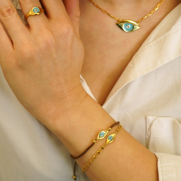 Bracelet silver 925 yellow gold plated with enamel evil eye - Wish Luck