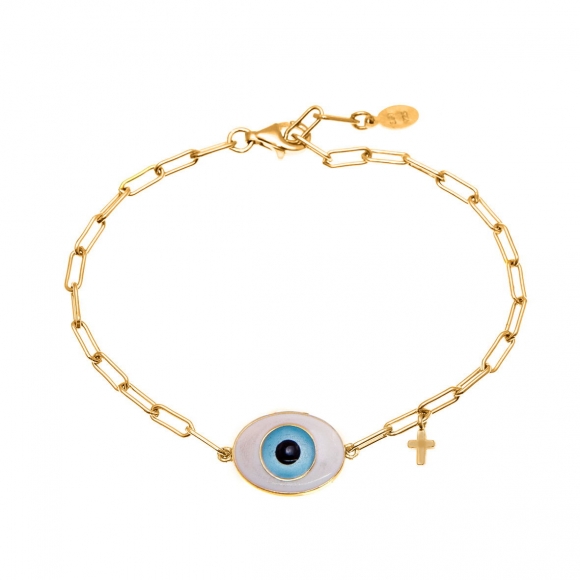Bracelet silver 925 yellow gold plated with enamel evil eye - Wish Luck