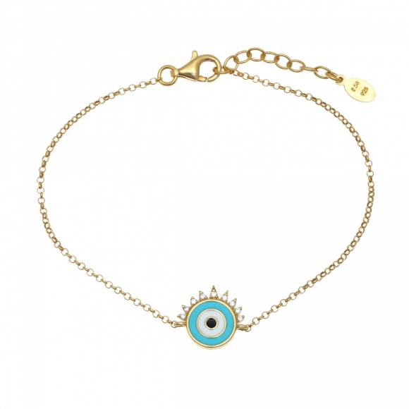 Bracelet silver 925 yellow gold plated with enamel evil eye - Wish Luck