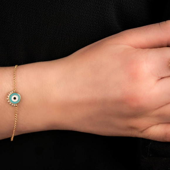 Bracelet silver 925 yellow gold plated with enamel evil eye - Wish Luck