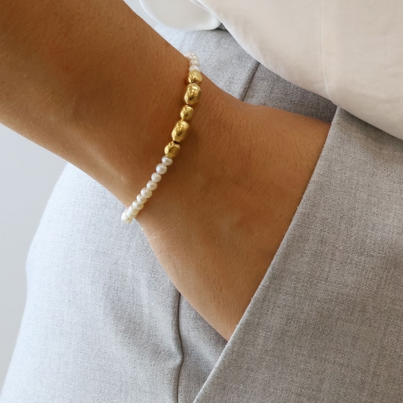 Bracelet silver 925 yellow gold plated with fresh water pearl - Color Me