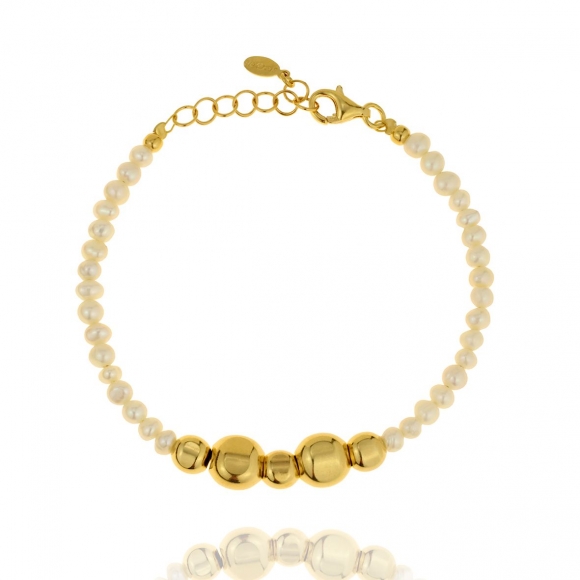 Bracelet silver 925 yellow gold plated with fresh water pearl - Color Me