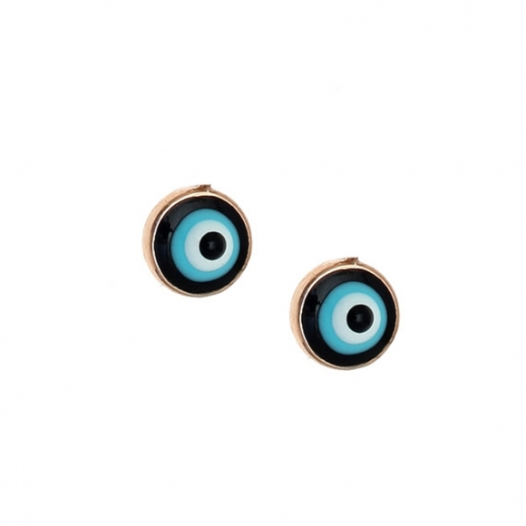 Earrings silver 925 pink gold plated with enamel evil eye - Wish Luck