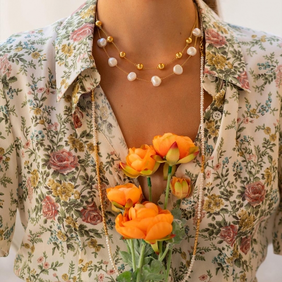 Necklase in silver 925 yellow gold plated with pearls - Color Me