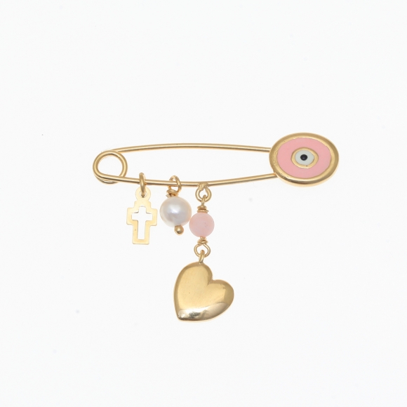 Pin in silver 925 yellow gold plated with hanging charms - Wish Luck